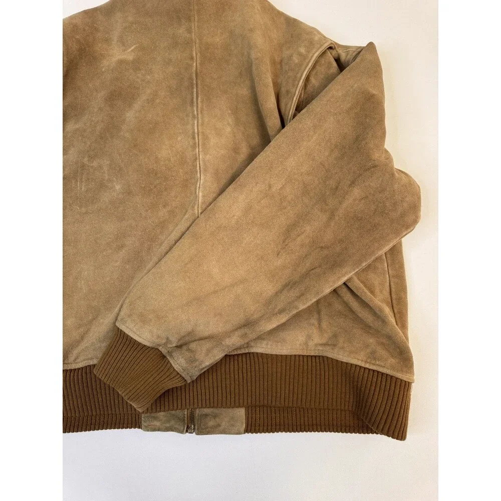 Vintage Polo Country Ralph Lauren Suede Flight Jacket Plaid Lined DISTRESSED XL